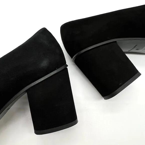 COS Chunky Heel Pumps Womens 7 Black Suede Leather Block Heel Almond Toe Shoes