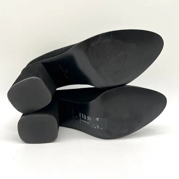 COS Chunky Heel Pumps Womens 7 Black Suede Leather Block Heel Almond Toe Shoes