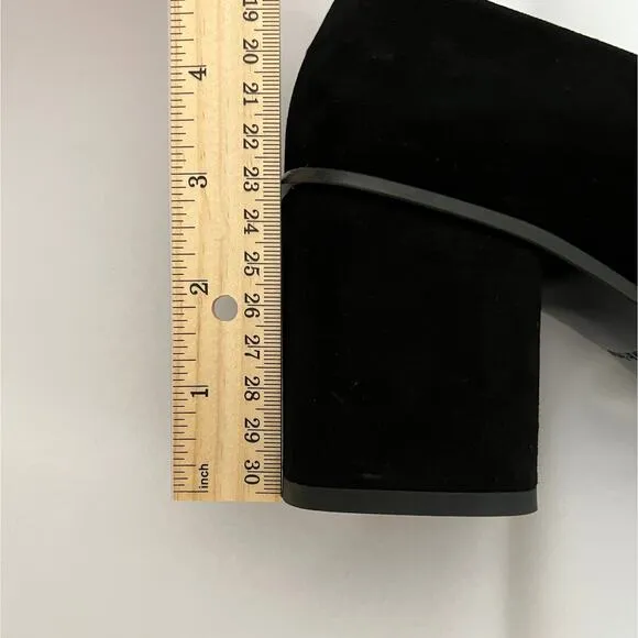 COS Chunky Heel Pumps Womens 7 Black Suede Leather Block Heel Almond Toe Shoes