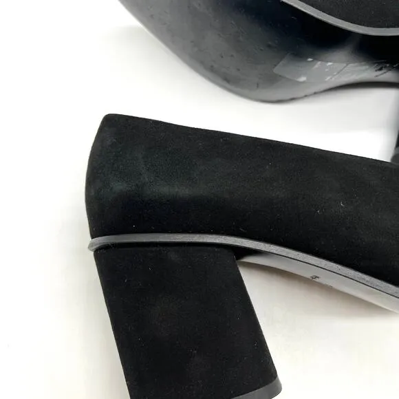 COS Chunky Heel Pumps Womens 7 Black Suede Leather Block Heel Almond Toe Shoes