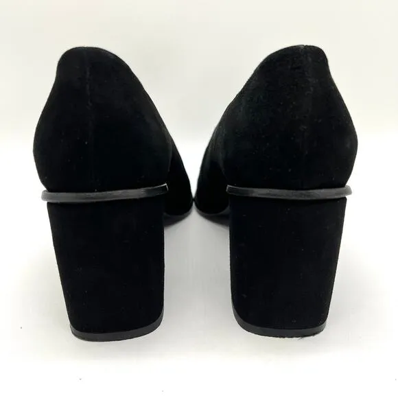 COS Chunky Heel Pumps Womens 7 Black Suede Leather Block Heel Almond Toe Shoes