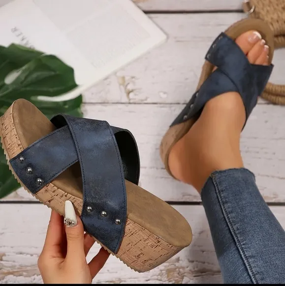 Crisscross Open Toe Wedge Sandals