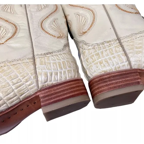 Crocodile Leather Children’s Cowboy Boots White Embroidered Mexican Sz 4 Shoes