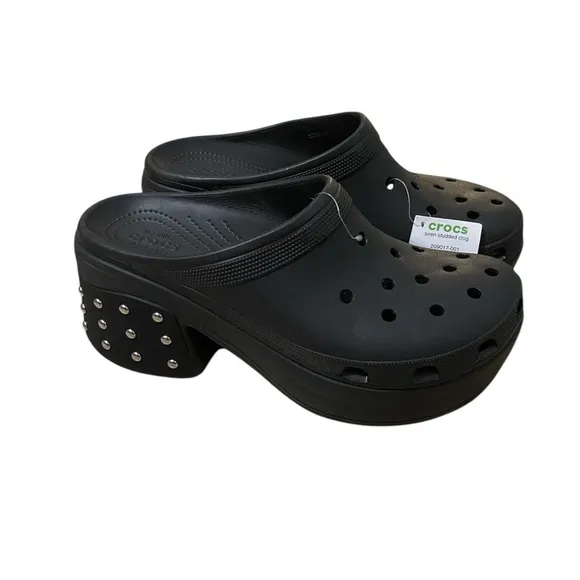 Crocs Siren Black Studded Platform Clog Heel Men Size 13 Disco New NWT