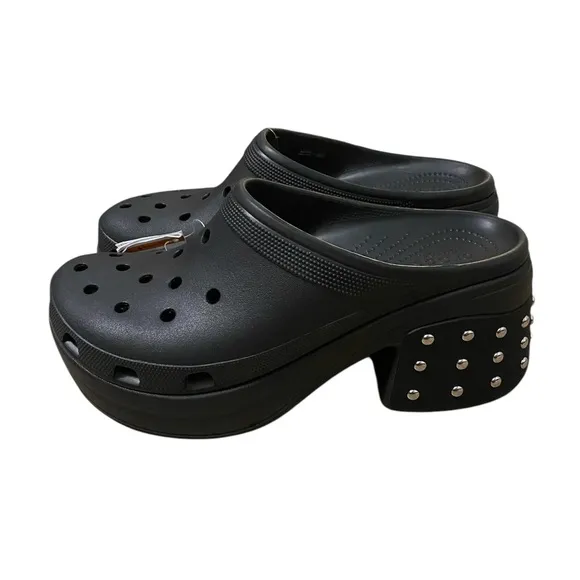 Crocs Siren Black Studded Platform Clog Heel Men Size 13 Disco New NWT