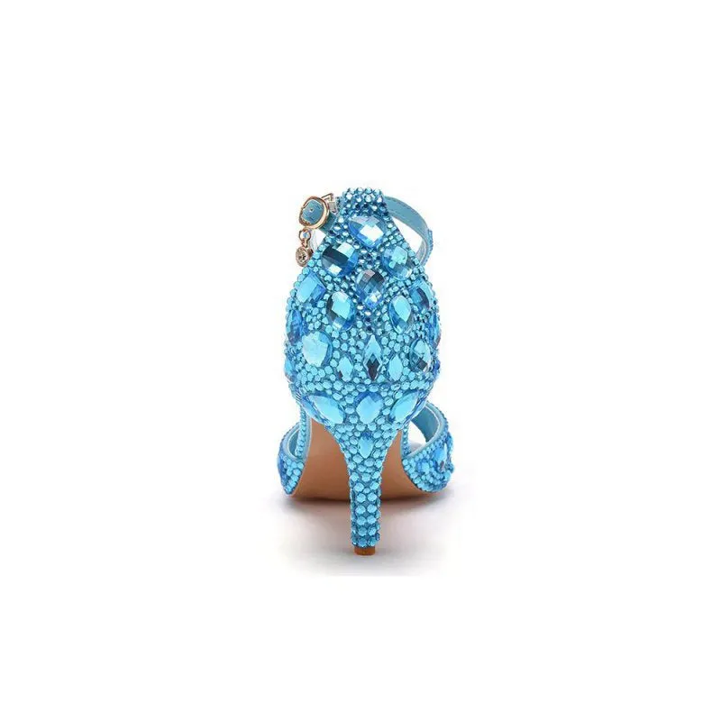 Crystal Rhinestone Peep Toe High Heels Ankle Strap Sandals