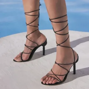 Cult Gaia Soleil Lace Up Strappy Heel Sandals in Lavender, EXCELLENT, Size 42