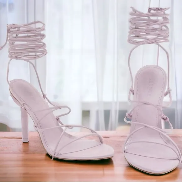 Cult Gaia Soleil Lace Up Strappy Heel Sandals in Lavender, EXCELLENT, Size 42