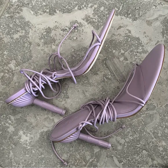 Cult Gaia Soleil Lace Up Strappy Heel Sandals in Lavender, EXCELLENT, Size 42