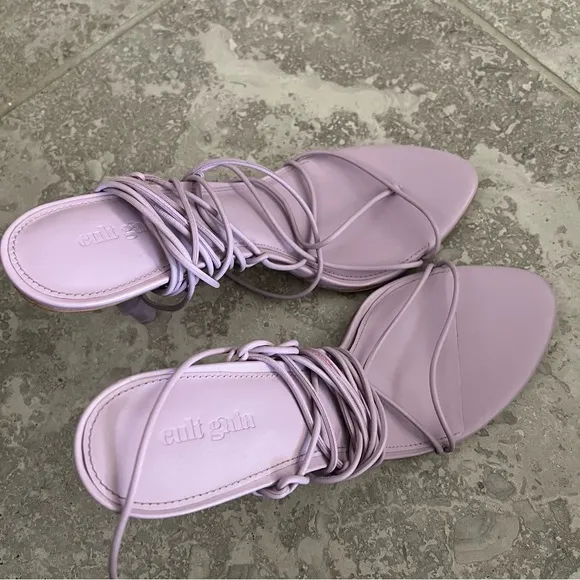 Cult Gaia Soleil Lace Up Strappy Heel Sandals in Lavender, EXCELLENT, Size 42