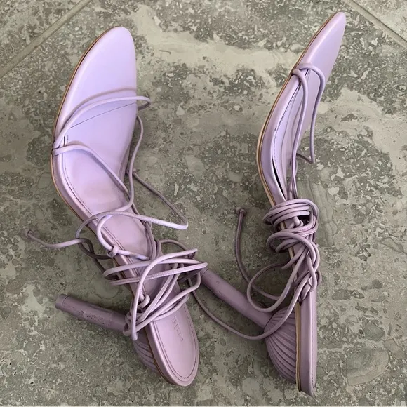 Cult Gaia Soleil Lace Up Strappy Heel Sandals in Lavender, EXCELLENT, Size 42