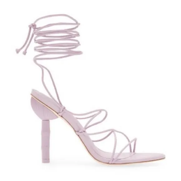Cult Gaia Soleil Lace Up Strappy Heel Sandals in Lavender, EXCELLENT, Size 42