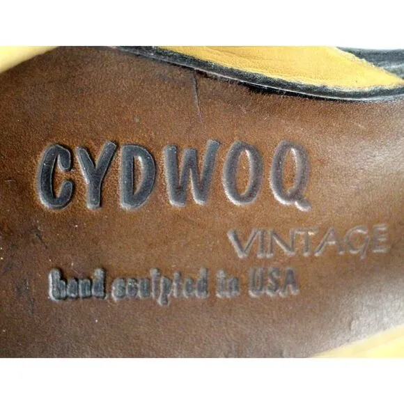 CYDWOQ TAN BROWN GENUINE LEATHER LOW HEEL OPEN TOE SLINGBACK SHOES Sz 38.5