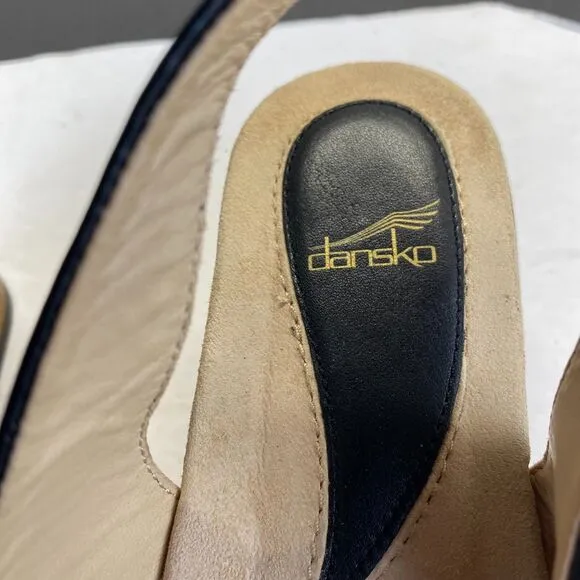 Dansko Sandals Womens Size 37 Black Leather Comfort Strappy Wedge Heels Strappy