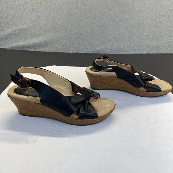 Dansko Sandals Womens Size 37 Black Leather Comfort Strappy Wedge Heels Strappy