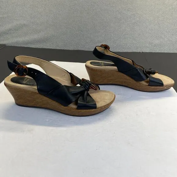 Dansko Sandals Womens Size 37 Black Leather Comfort Strappy Wedge Heels Strappy