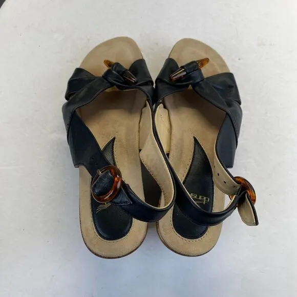 Dansko Sandals Womens Size 37 Black Leather Comfort Strappy Wedge Heels Strappy
