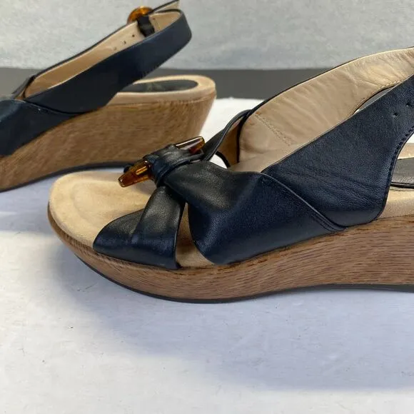 Dansko Sandals Womens Size 37 Black Leather Comfort Strappy Wedge Heels Strappy