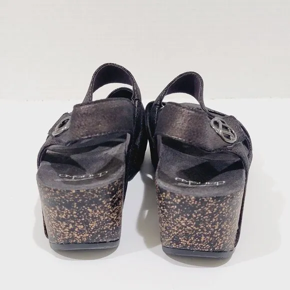 Dansko Stacey Wedge Strappy Sandals Womens 39 8.5 9 Graphite Black Leather Heels