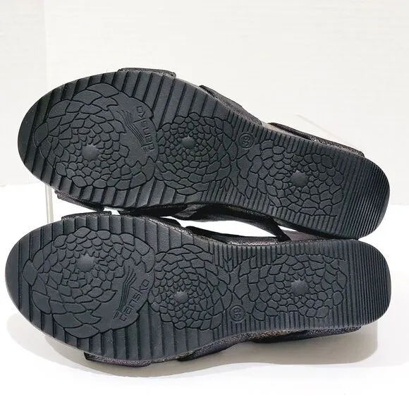 Dansko Stacey Wedge Strappy Sandals Womens 39 8.5 9 Graphite Black Leather Heels