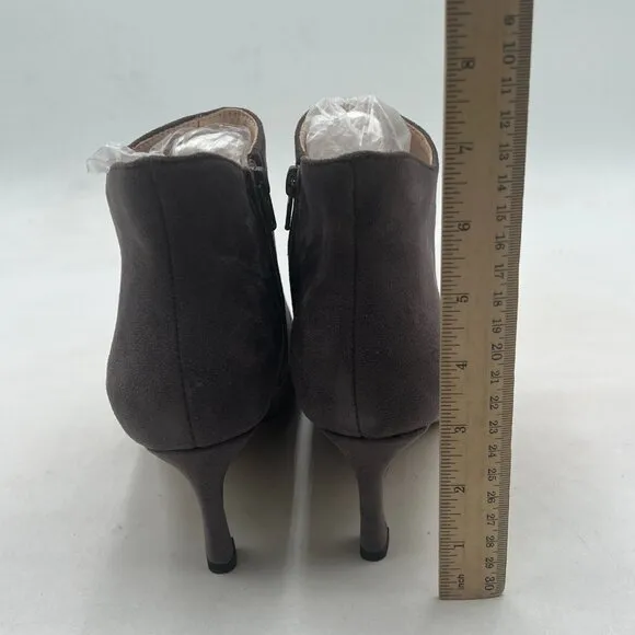 Dark Grey Mid Heel Ankle Boots Pointed Toe Side Zipper Prom Party Short Bootie