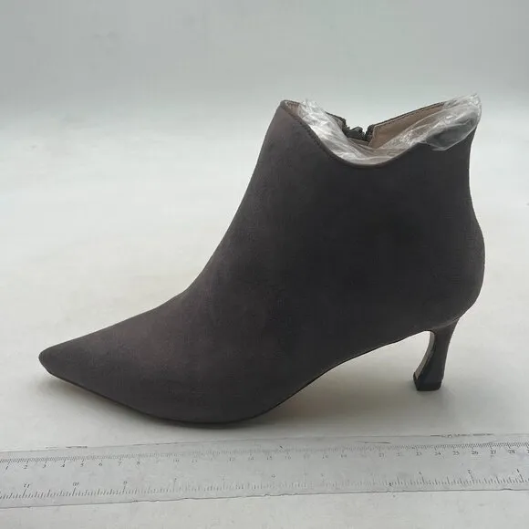 Dark Grey Mid Heel Ankle Boots Pointed Toe Side Zipper Prom Party Short Bootie