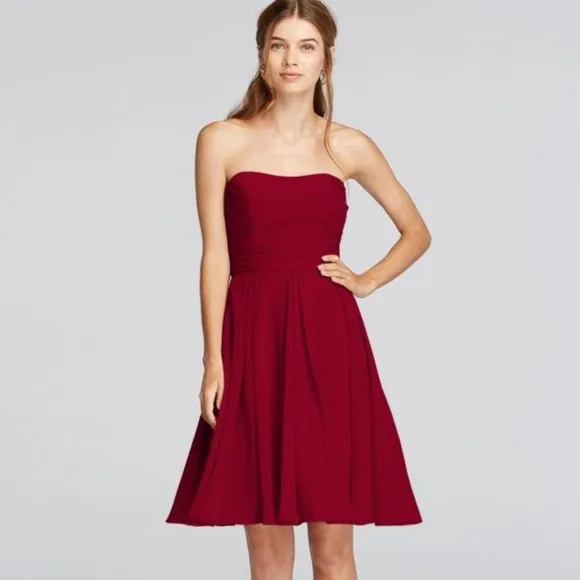 David's Bridal dress 2 Strapless Pleated Bodice F18028 Apple chiffon lined