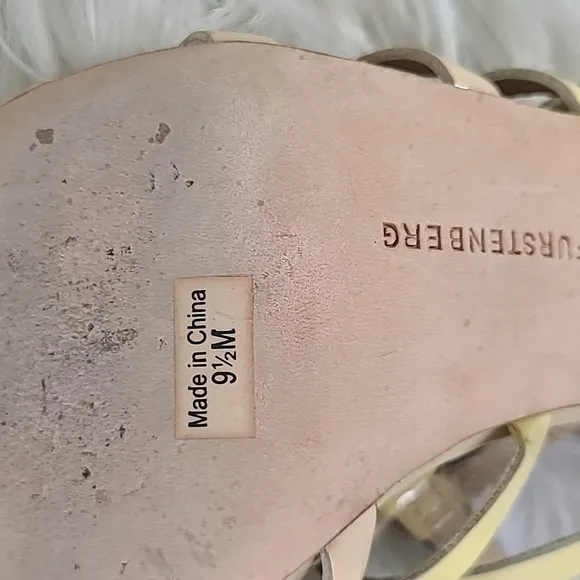 Diane von Furstenberg High Heel Sandals Size 9.5 Beige Patent Leather Sexy Shoes