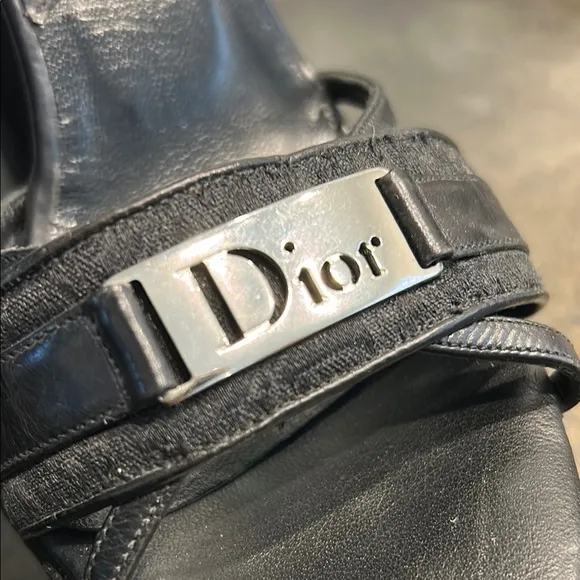 Dior Black Glossy Wedge Sandals with Ankle Strap