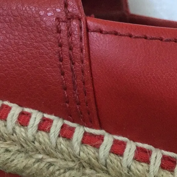 DKNY Logo Red Leather Espadrille Loafer Flat Open Toe Shoes Sz 8