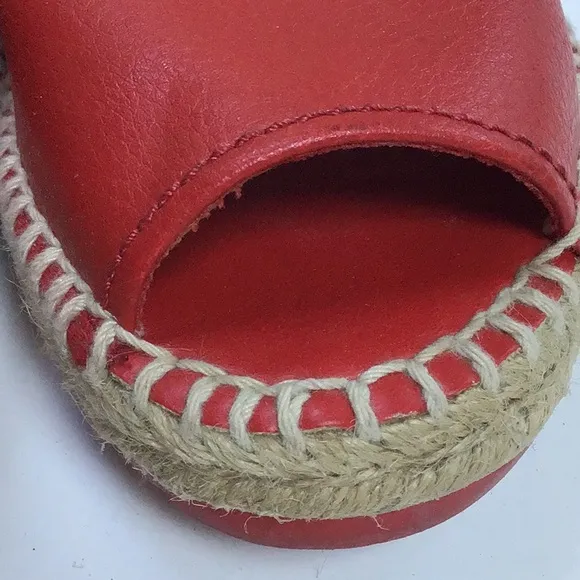 DKNY Logo Red Leather Espadrille Loafer Flat Open Toe Shoes Sz 8