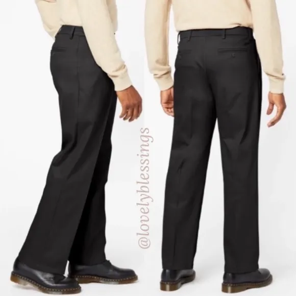 Dockers Black Dress Pants Relaxed Fit Dress Casual Pants Signature Pleated Khaki
