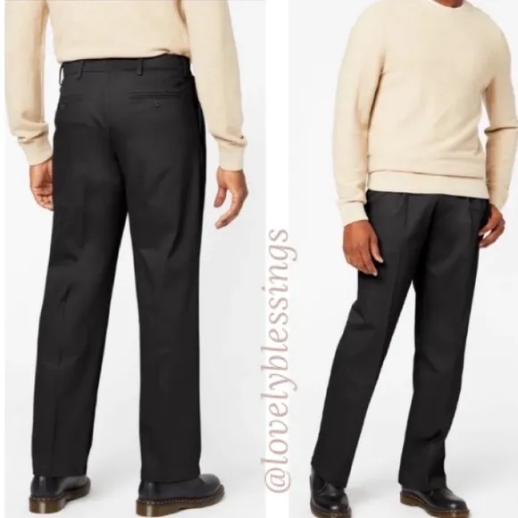 Dockers Black Dress Pants Relaxed Fit Dress Casual Pants Signature Pleated Khaki