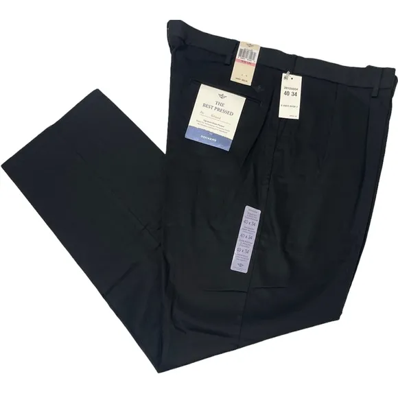 Dockers Black Dress Pants Relaxed Fit Dress Casual Pants Signature Pleated Khaki