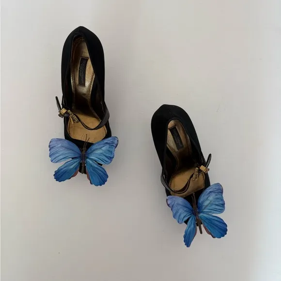 Dolce &amp; Gabbana heels shoes blue butterfly orchid size 36.5 Y2K Carrie Bradshaw