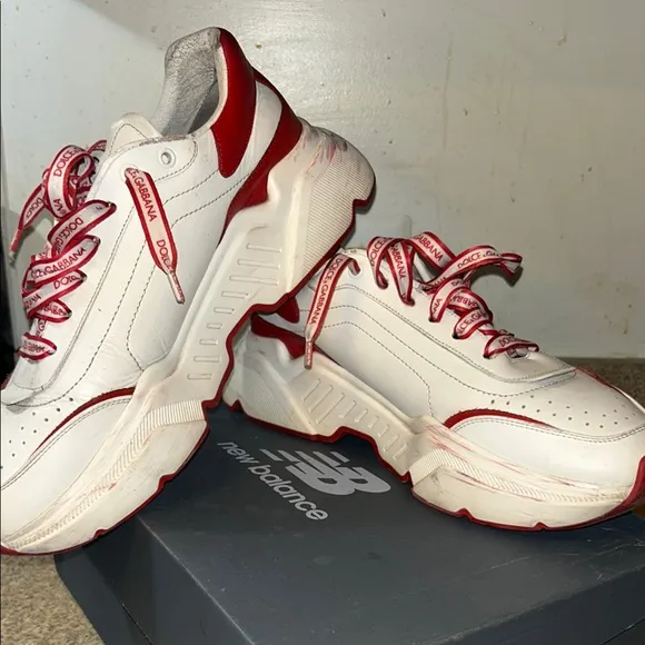 Dolce &amp; Gabbana Men’s White and Red Sneakers