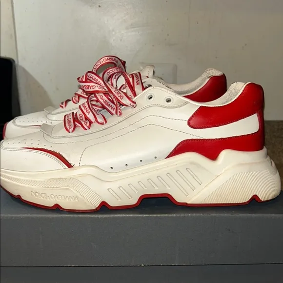 Dolce &amp; Gabbana Men’s White and Red Sneakers