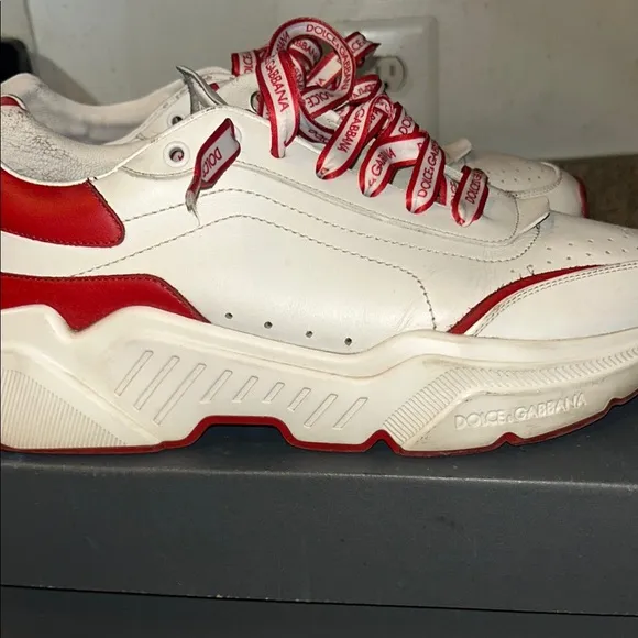 Dolce &amp; Gabbana Men’s White and Red Sneakers