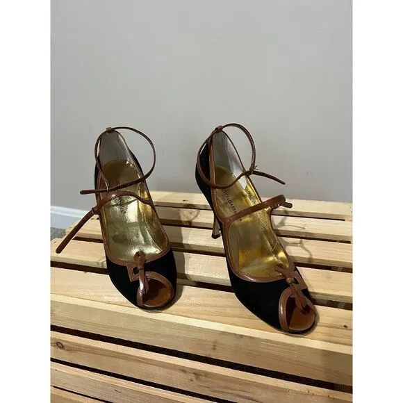 Dolce &amp; Gabbana Women’s Shoes Black brown Fabric Open toe Platform Heels 38.5