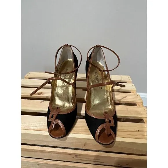 Dolce &amp; Gabbana Women’s Shoes Black brown Fabric Open toe Platform Heels 38.5