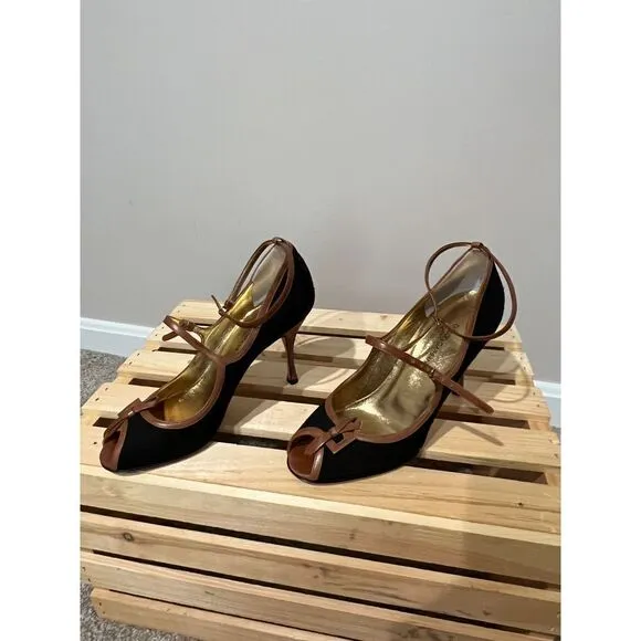 Dolce &amp; Gabbana Women’s Shoes Black brown Fabric Open toe Platform Heels 38.5