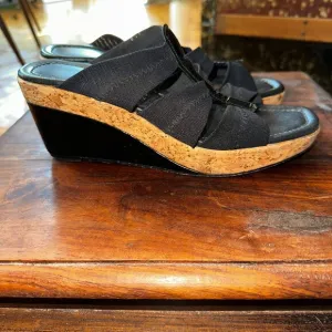 Donald J Pliner Black Strappy Cork Wedge Sandals Open Toe