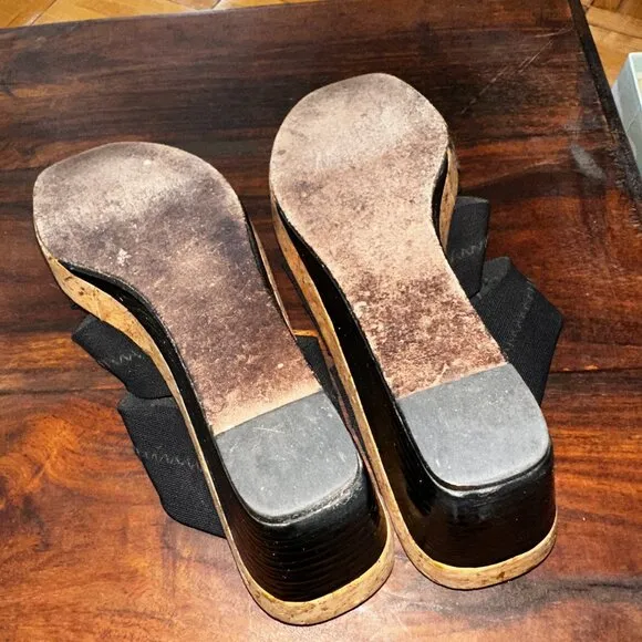 Donald J Pliner Black Strappy Cork Wedge Sandals Open Toe