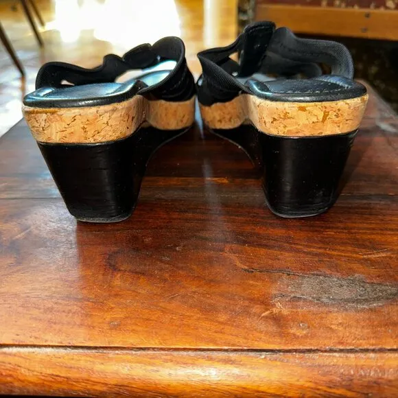 Donald J Pliner Black Strappy Cork Wedge Sandals Open Toe