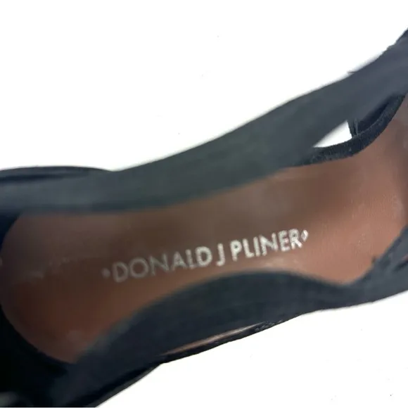 Donald J Pliner Heels 10 Black Leather Strappy Stretch Slip On Open Toe Shoes
