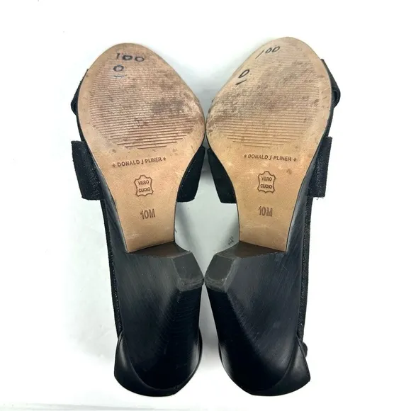 Donald J Pliner Heels 10 Black Leather Strappy Stretch Slip On Open Toe Shoes