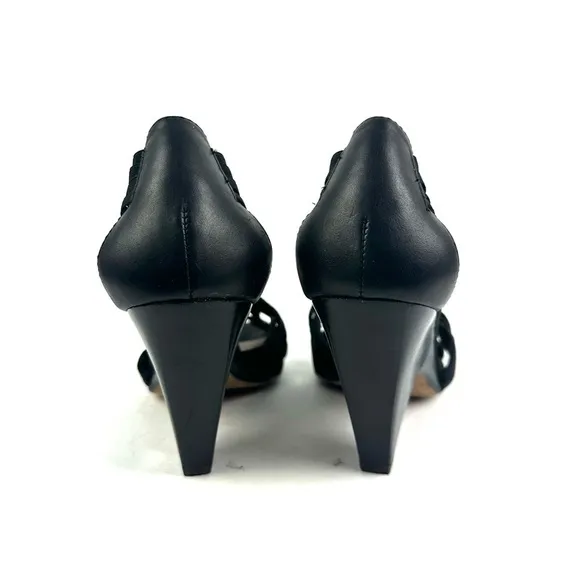 Donald J Pliner Heels 10 Black Leather Strappy Stretch Slip On Open Toe Shoes