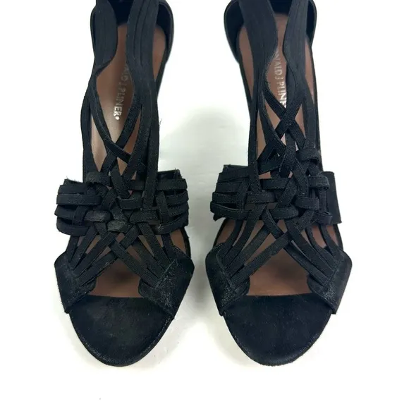 Donald J Pliner Heels 10 Black Leather Strappy Stretch Slip On Open Toe Shoes