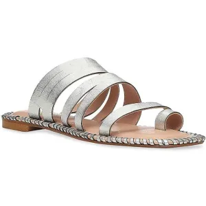 Donald J. Pliner Womens Silver Strappy Leather Slide Sandals New