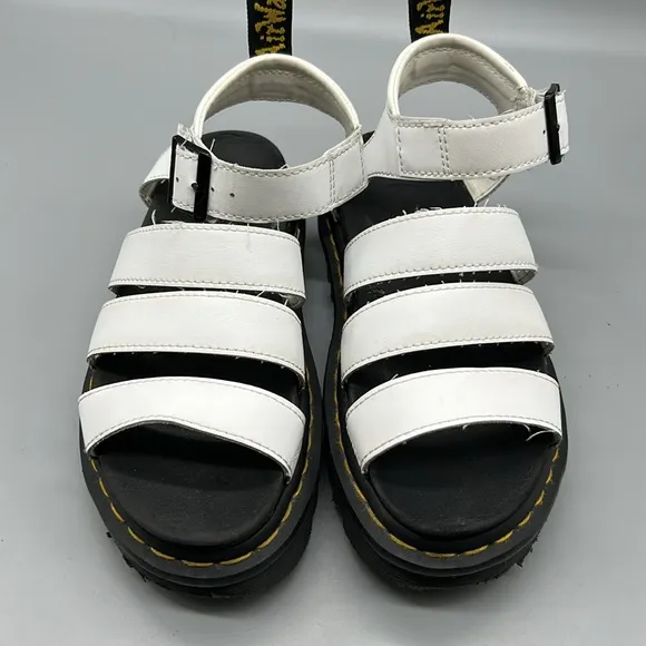 Dr. Martens Blaire Athena White Leather Ankle Strap Platform Sandals